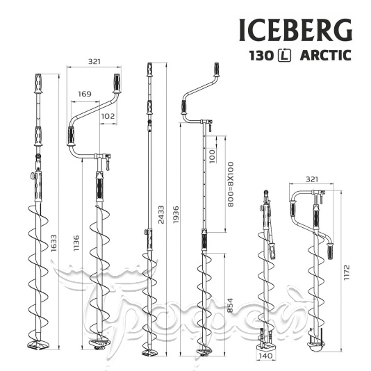 Ледобур ICEBERG-ARCTIC 130 мм, левое вращение, телескопический 1900 мм, v3.0 