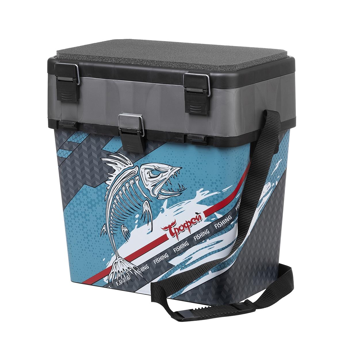 Ящик рыболовный зимний 19л, черный/голубой (TR-IML-19-BB) ТРОФЕЙ нагрудник для кормления пластиковый на завязках с карманом голубой