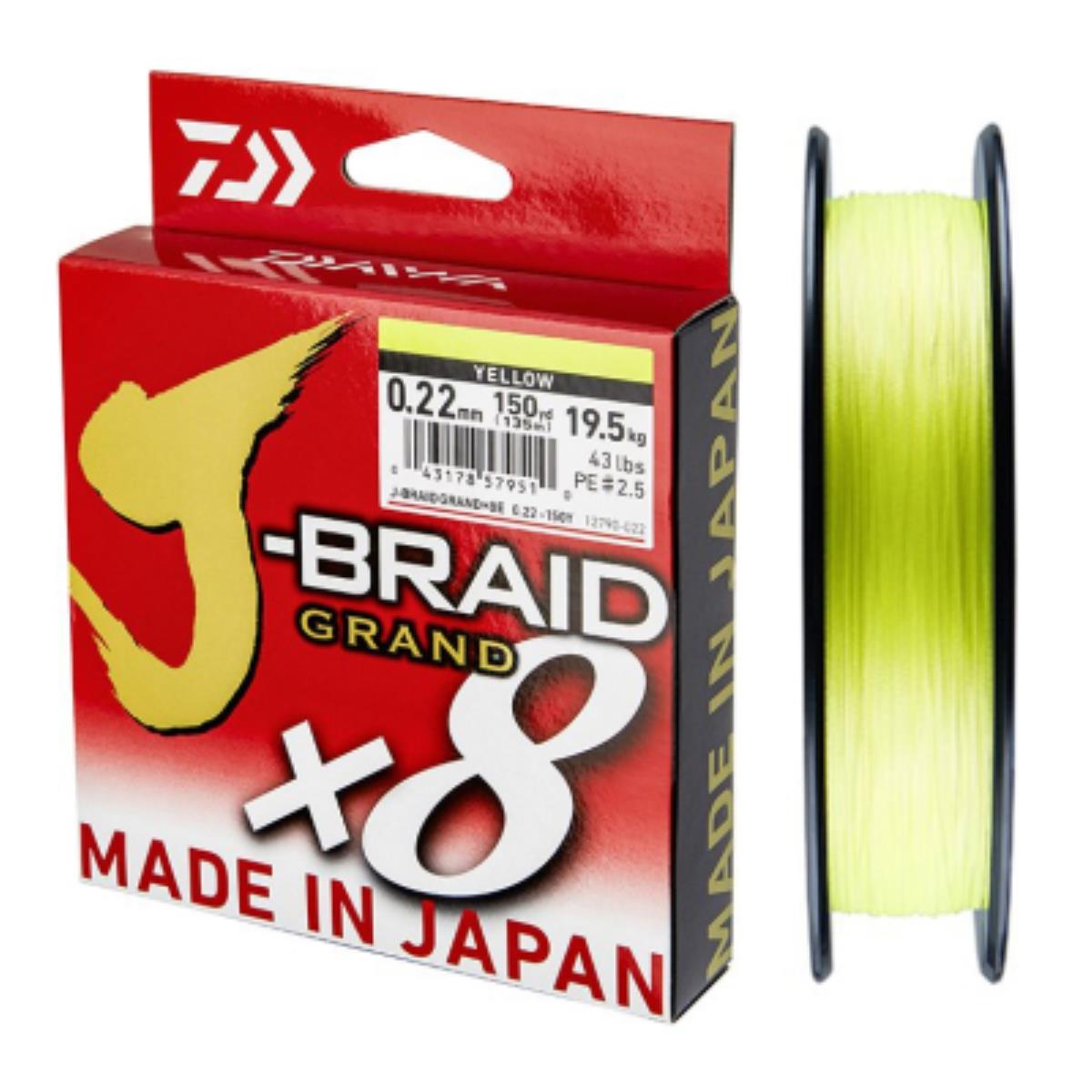 Шнур плетеный J-BRAID GRAND X8 0.16MM-135M YELLOW (12790-016) DAIWA