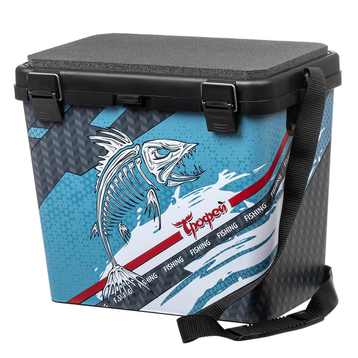 Ящик рыболовный зимний 19л, односекционный, черный/голубой (TR-IML-19-BB-1) ТРОФЕЙ нагрудник для кормления пластиковый на завязках с карманом голубой