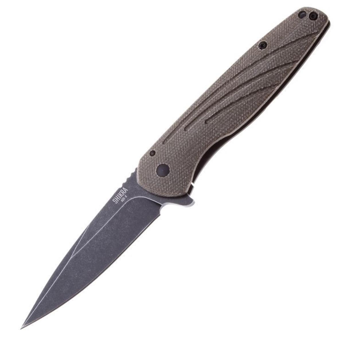 Нож Shikra складн.,коричневая рукоять, микарта/титан, клинок AUS8, чёрн.покрытие PVD (8599)  ONTARIO складной нож ontario utilitac