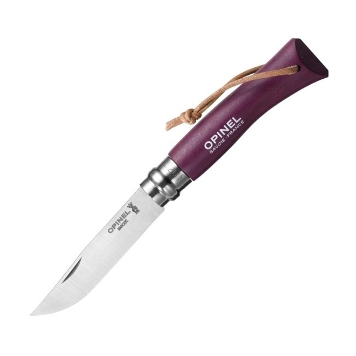 Нож №7 VRI Colored Tradition нерж. сталь, рукоять граб,  клинок 8см, темляк (слива) OPINEL доска разделочная для подачи с ручкой adelica 36×14 5×2 см тёмный граб