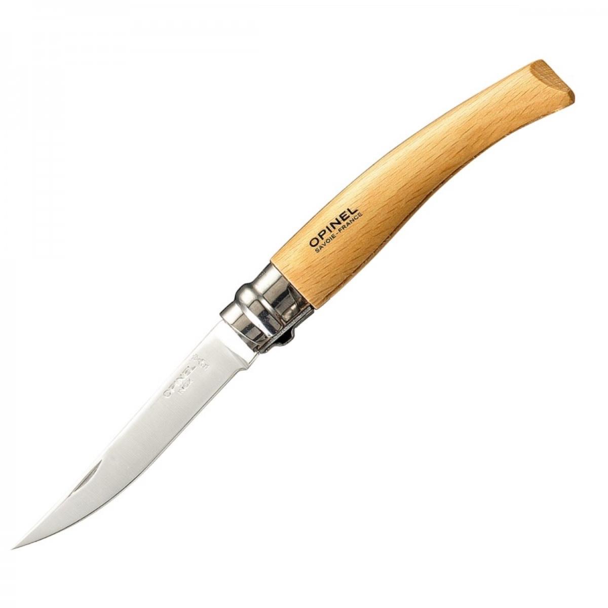 Нож №8 VRI Slims 8 см, нержавеющая сталь, матовая полировка, рукоять бук OPINEL