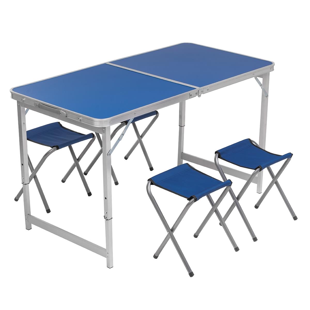 Стол складной+4 стула 8812В (120*60) высота 69см 5mm Синий Helios стол вега d100 дуб шерман серый каркас