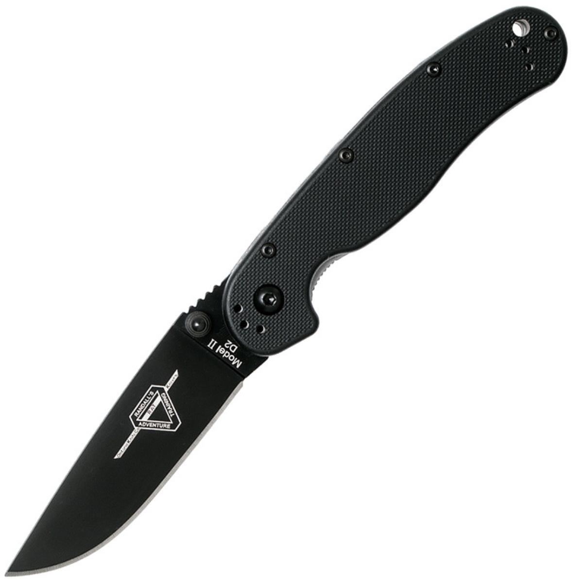 Нож RAT II складн.,чёрная нейлоновая рукоять, клинок AUS8 чёрное покрытие (8861)  ONTARIO мачете ontario 10 camper   d handle