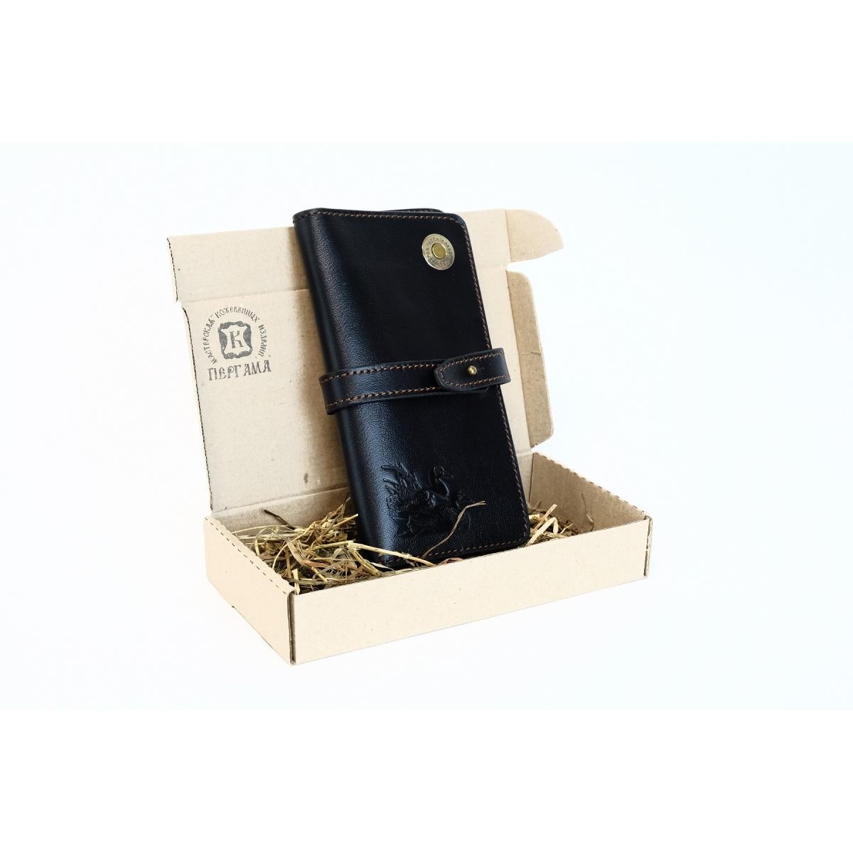 Портмоне Черный Утки Пергама портмоне на магните отдел для автодокументов и паспорта коричневый