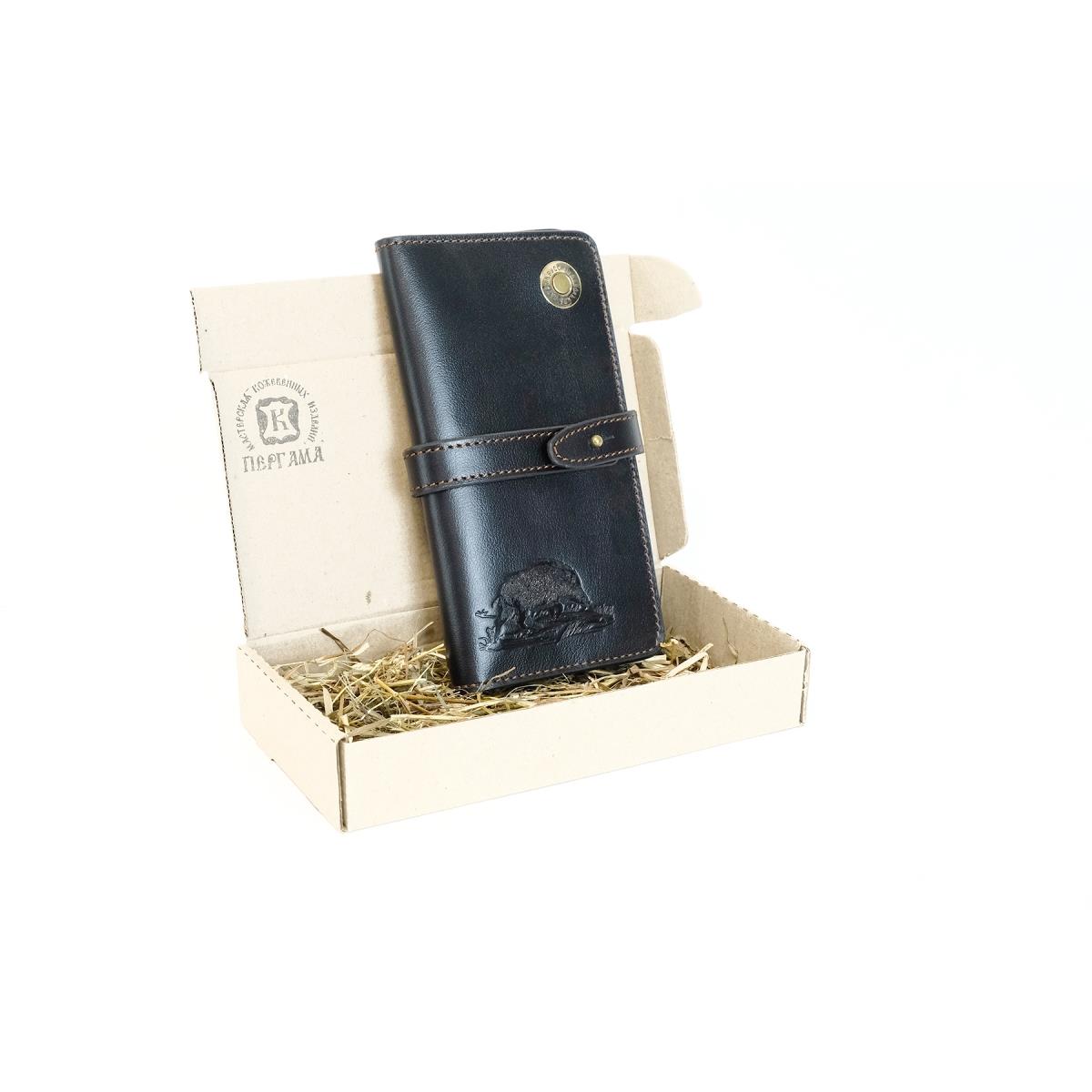 Портмоне Черный Кабан Пергама портмоне на магните отдел для автодокументов и паспорта цвет коричневый