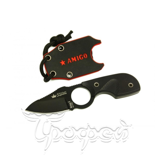 Нож шейный "Amigo-X" сталь-AUS8 blkh, черный, титановое покрытие  