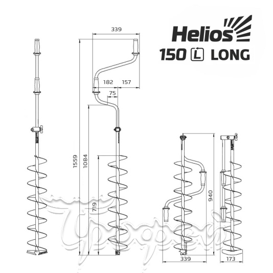 Ледобур Helios Long 150 мм, левое вращение, длина шнека 71см 