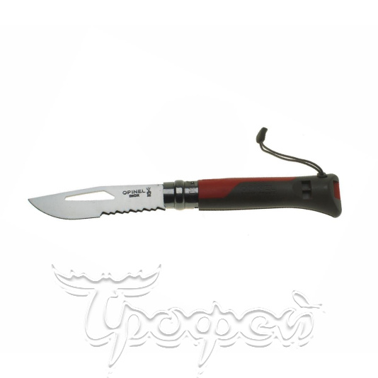 Нож Opinel 8 VRI Outdoor knife двухцветная пластик. рукоять (красная), свисток, вставка для темляка  