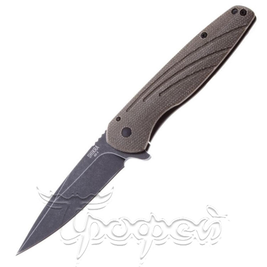 Нож Shikra складн.,коричневая рукоять, микарта/титан, клинок AUS8, чёрн.покрытие PVD (8599)  