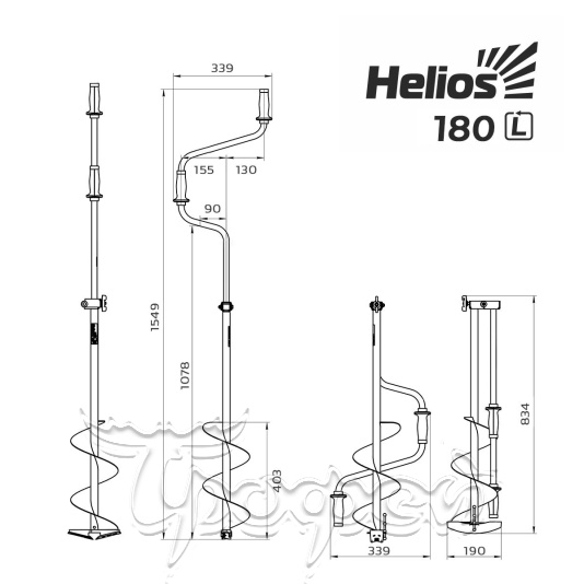 Ледобур Helios HS-180 мм, цельнотянутый шнек, высота шнека 40 см 