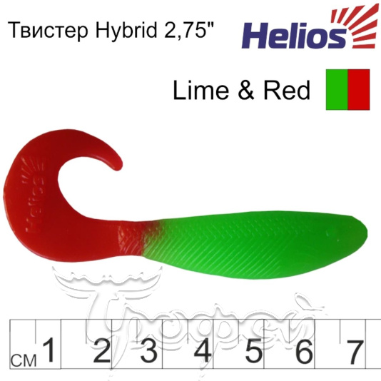 Твистер Hybrid 2,75"/7,0 см Lime & Red (HS-13-021-N) 