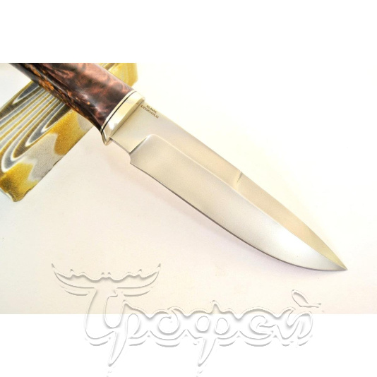 Нож "Рысь" (ст. N690 , стаб.дерево,кап, пин, мельхиор, ромб, фальшлезвие) 