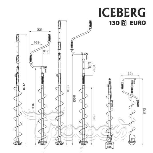 Ледобур ICEBERG-EURO 130 мм, правое вращение, телескопический 1300 мм v3.0 