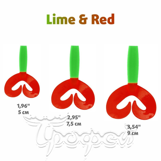 Твистер Credo Double Tail 3,54"/9 см Lime & Red (HS-28-021-N) 