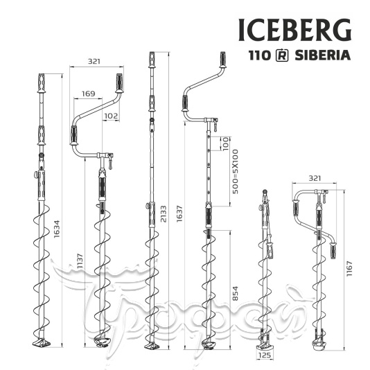 Ледобур ICEBERG-SIBERIA 110 мм, правое вращение, телескопический 1600 мм v3.0 